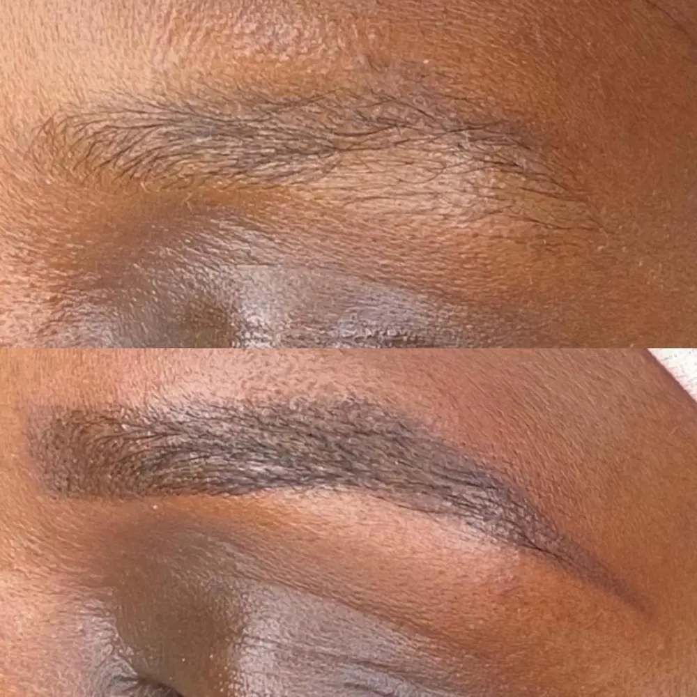 Antes y después de micropigmentación de cejas efecto shading en Málaga